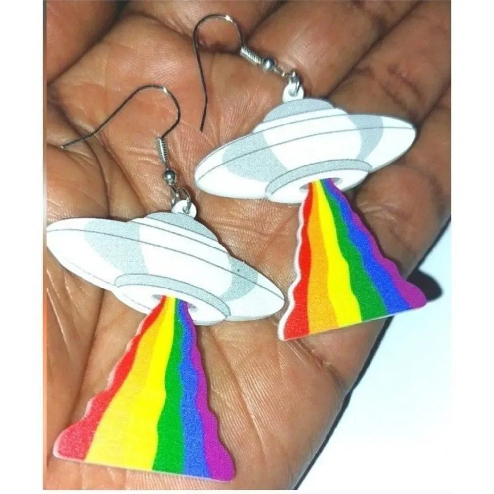 SpaceShip Super cute 5d  Rainbow Earrings
